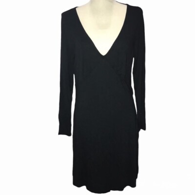 New BP Nordstrom Solid Black Knit Long Sleeve Dress Empire Waist Shirred  V-Neck | eBay