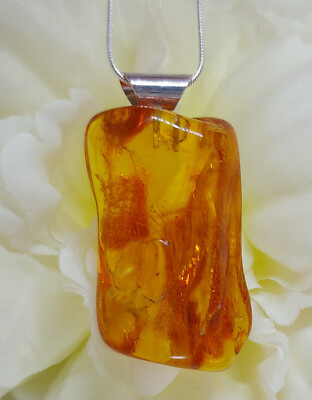 Amber pendant from Lithuania on a pendant, with a silver tone chain