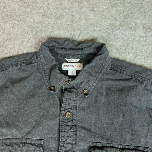 Camisa Carhartt Para Hombres Grande Gris Botón Algodón Ropa de Trabajo Relajada Gorp Prenda para el torso diario - Imagen 2 de 8
