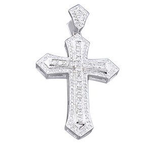 Authentic 1.89Ct Round Simulated Diamond 14K WHITE GOLD Plated MEN'S CROSS PENDANT JEWELRY
