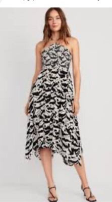 knee length dresses for ladies Dawn Dreams Smocked Floral Halter Midi Dress Cream / S