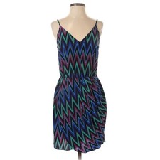 Amanda Uprichard Silk Chevron Mini Dress Sleeveless Blue Size S Resort Cocktail