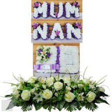Funeral Flowers MUM NAN OPEN BOOK 2FT CASKET SPRAY Tribute Wreath Package