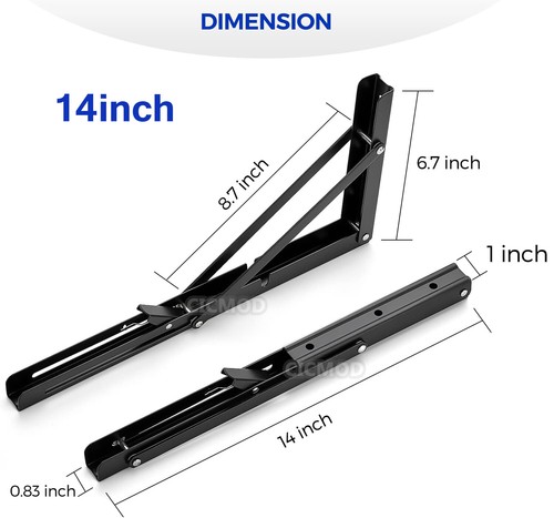 2X/4X Folding Heavy Duty Shelf Bracket Triangle Bench Mounted Table Wall Hinges - Picture 25 of 32