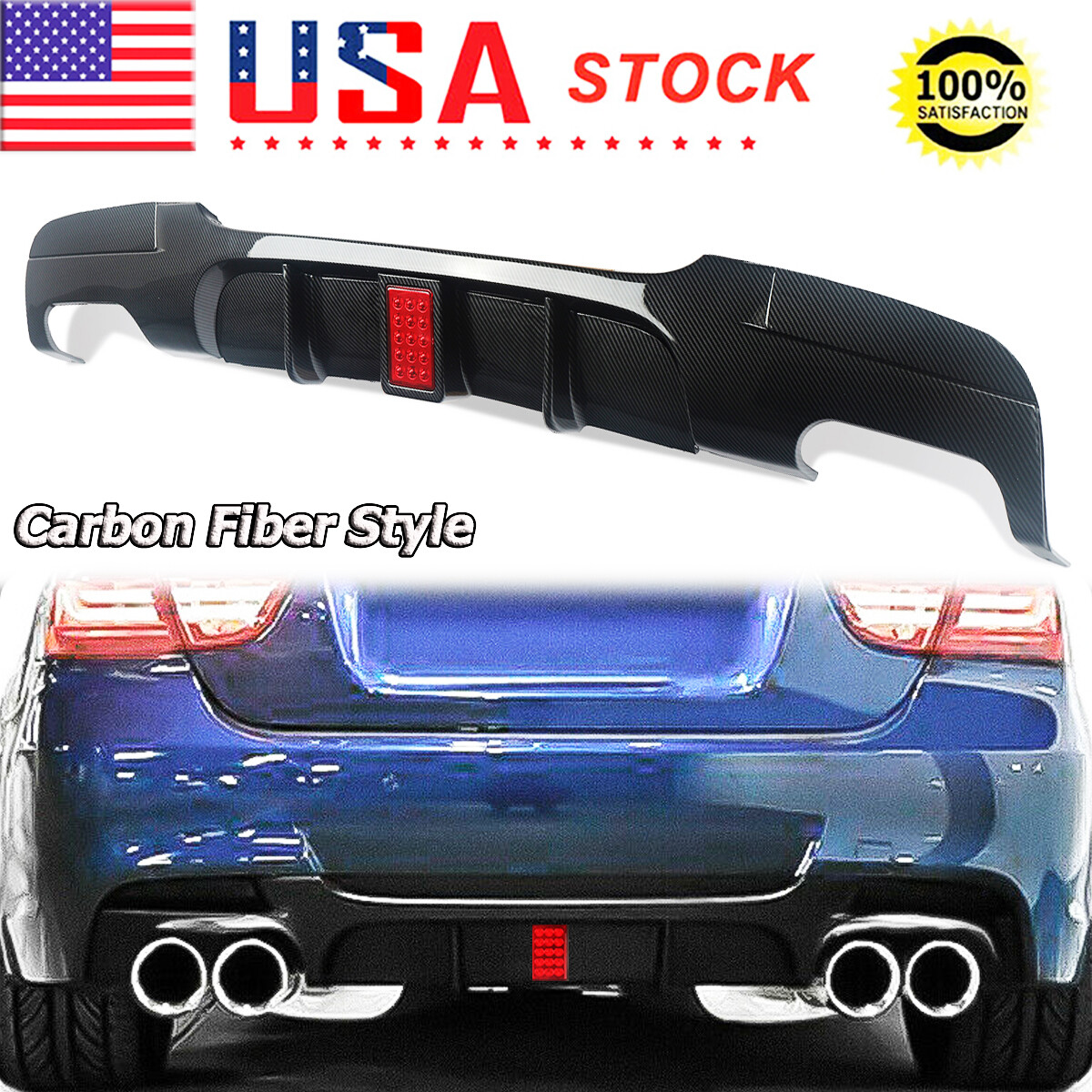 F1 Style LED Rear Diffuser For BMW E90 E91 328i 335i M-Tech 2005-13 ...