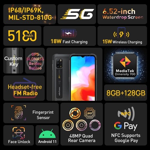 Ulefone Armor 12 Dustproof Phone 5180mAh Battery Dimensity 700 48MP Quad Camera - Picture 2 of 20