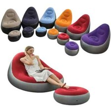 POLTRONA GONFIABILE CON POGGIAPIEDI POUF CHAISE LONGUE PER GIARDINO CASA RELAX