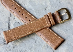 Classic-tan-Genuine-Pigskin-18mm-vintage-watch-strap-contrast-stitched-NOS-1960s