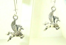 New  Wonderful Petite Flying PEGASUS Silver-tone Drop Dangle Earrings 1.75" Long