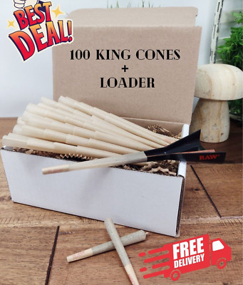 Authentic Raw KING Cones + Loader | Pre Rolled Paper with Tips | Pre rolls - 100