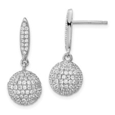 Sterling Silver Rhodium-plated Cubic Zirconia 3-D Ball Drop  Dangle Earrings