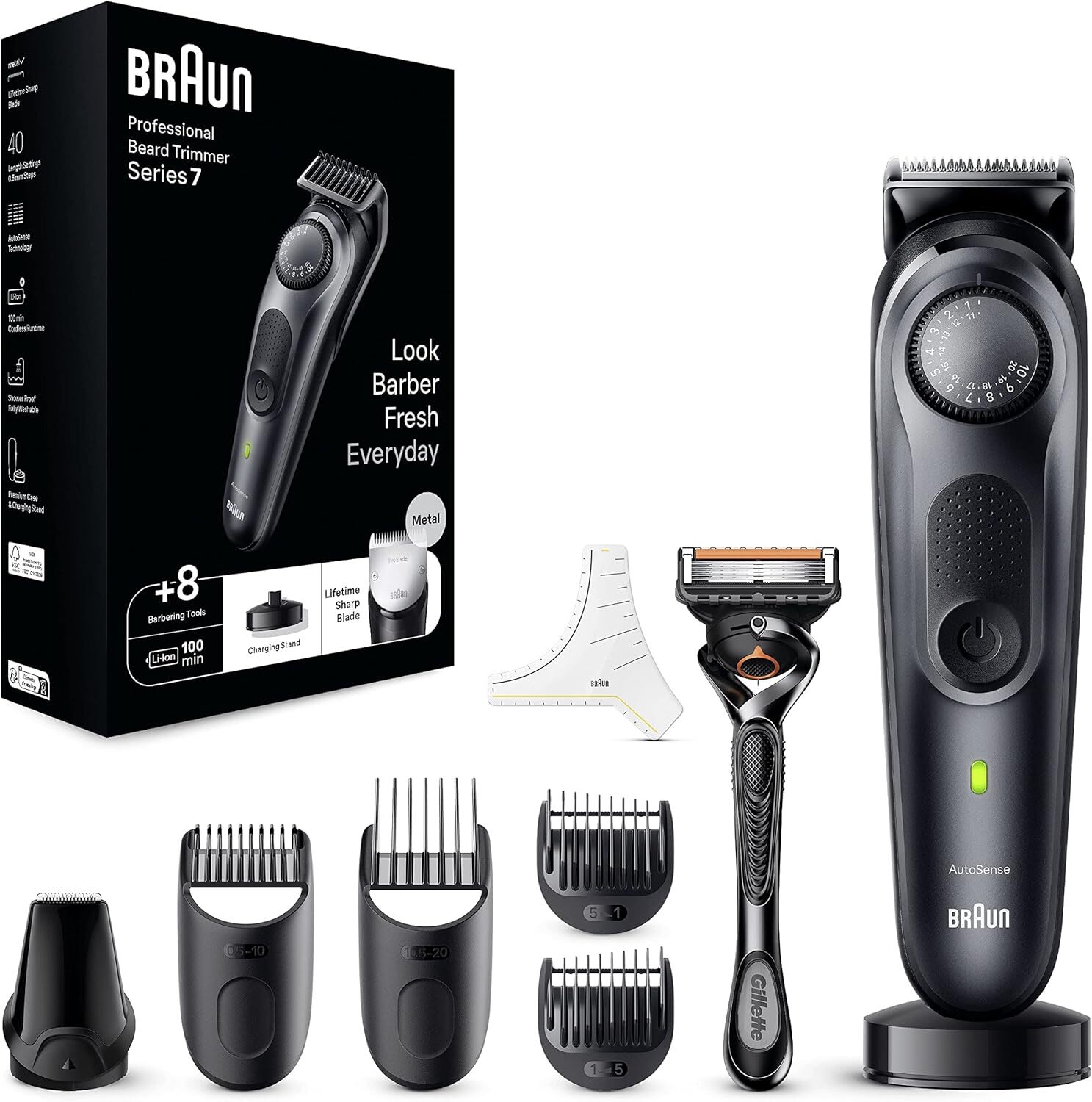 Braun Series 7 Rasoio Elettrico Barba Con Lama Nero/Grigio Ardesia
