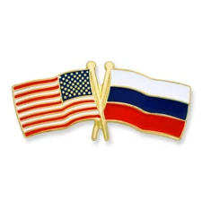 PinMart's USA  and Russia Crossed Friendship Flag Enamel Lapel Pin
