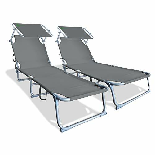 Lot 2 transats de jardin pliables gris anti-éblouissement avec dossier inclinable pour l'été