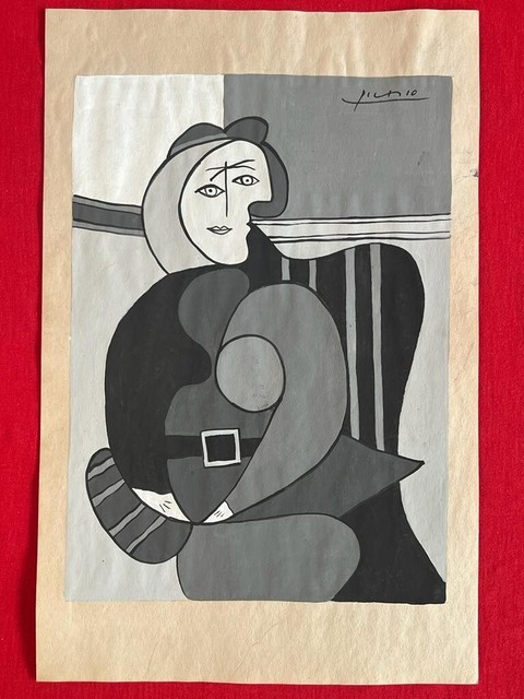 Pablo Picasso (Handmade) Drawing On old Paper Signed & Stamped Mixed Media Pablo Picasso (Handmade) Drawing On old Paper Signed & Stamped Mixed Media