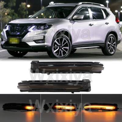 Rearview Side Mirror Light w/ Turn For Nissan X-Trail / Qashqai 14-20 LED Smoke