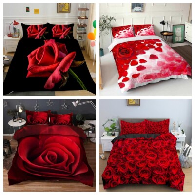 3D Rote Rose Bettbezug Set Liebespaar Bettwäsche Set 135x200 200x200 Geschenk