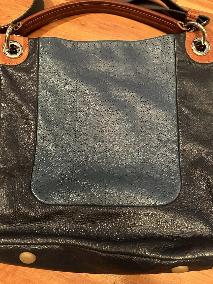 Bolso Bandolera/Hombro Orla Kiely Difícil de Encontrar, Raro, De Colección, Cuero, Azul Marino Bardana Foto 3 de 4