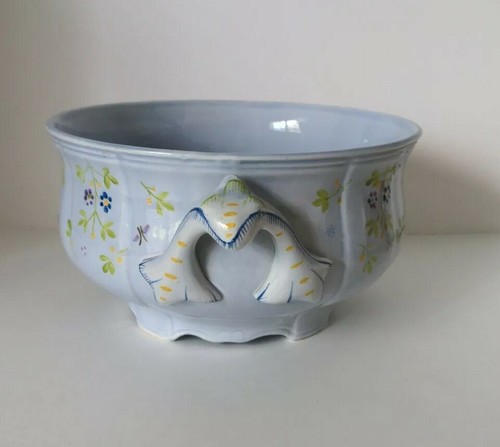 Longchamp Printemps France Peint A La Mein Large Serving Dish Blue Yellow 4 QT. - Picture 2 of 10