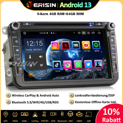 8-Kern DAB+Android 13 Autoradio GPS For VW Passat Golf 5/6 Polo Tiguan Touran T5