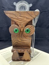 Vintage 70s Handmade Witco Style Wood Owl Cocktail Bar Tool Caddy Set Holder
