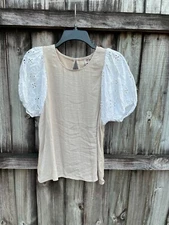 Vintage Anthropologie Dolan Left Coast Laced Beige/Cream Top Lace Sleeve XS