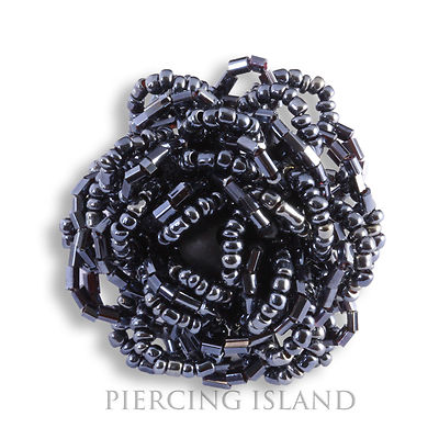 Edler Designer Ring Handarbeit Perlen Glas Beads anthrazit dehnbar AR182