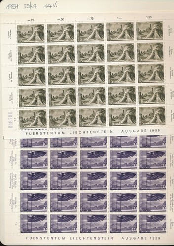 1959 LIECHTENSTEIN SOGGETTI VARI 14 FOGLI X 350 FRANCOBOLLI MNH F/2176 - Foto 3 di 5