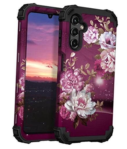 Heavy Duty Shockproof Protection Soft Silicone Rubber Burgundy Flowers