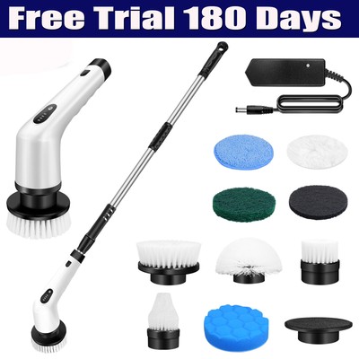 Electric Spin Scrubber Adjustable Cleaning Turbo Scrub Brush & Handle Heads Kits