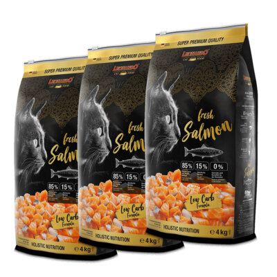 3 x 4 = 12 kg Leonardo fresh Meat Salmon & Poultry Trockenfutter Katze Greinfree