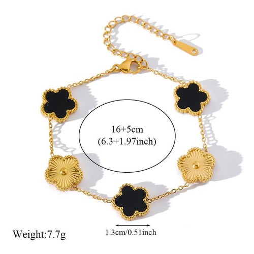 Stainless Steel Five Leaf Clover Bracelet for Women, Gold Flower Chain Jewelry - Picture 19 of 21