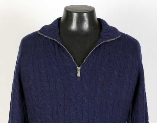Brunello Cucinelli Cashmere ½ Zip Cable Knit Sweater - Blue - M - $3495 Retail - Picture 12 of 19