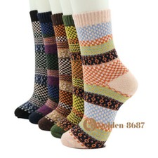 5Pairs Men Wool Crew Design Thermal Classic Warm Striped Thick Sport Boots Socks