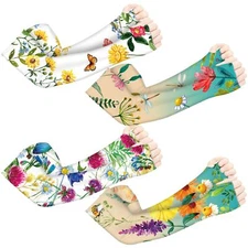 4 Pairs Farmers Gardening Arm Sleeves for Women UV Sun Protection w/ Thumb Hole