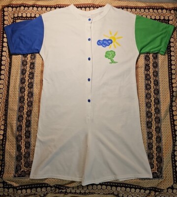 RARE NOS VTG PETRA FASHIONS One Piece SLEEPWEAR 1980s Sun Cloud Tree Art ~LARGE~