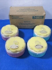 4 NOS Vintage 1970s Ponds DREAMFLOWER Perfumed Dusting Powder Blue Pink w Box