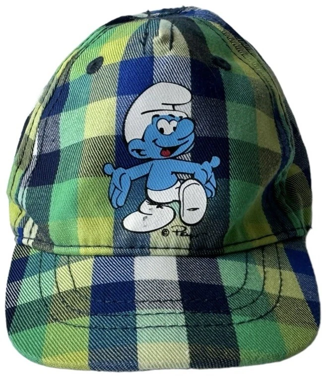 Smurf Cap Baby size 4-6M Check Graphic Baseball Hat Green Adjustable Retro Sport