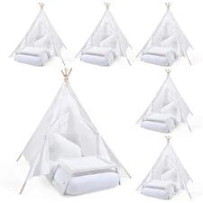 4 Sets Kids Teepee Tent with Inflatable Airbed, Bed Tray Table, Fitted Sheet ...