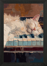 Cat Nap on Piano Keys Framed Wall Art Poster Canvas Print Picture