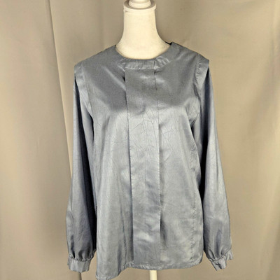 Vtg David Matthew 14 Blue Green Gray Satin Blouse 90s Whimsigoth Office Siren