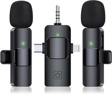 3 in 1 Wireless Lavalier Microphone for iPhone, Android Camera, Mini, Black
