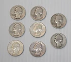 Vtg Lot of 8 Washington Quarters 90% Silver 25C Various Dates Starting at 1934