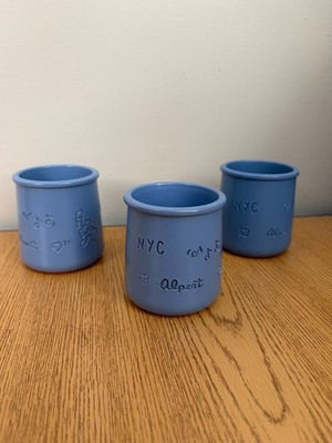 LOT OF 3 La Fermiere PERIWINKLE BLUE Glazed Terra Cotta Yogurt Pots Oven Safe