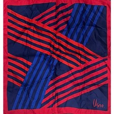 Vintage VERA Neumann Scarf  Signed  Red  Blue  23" x 23"