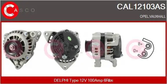 Alternatore con puleggia cinghia Poly-V CAL12103AS CASCO per OPEL VECTRA A