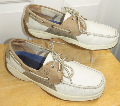 SPERRY Top Sider 2-Eye Boat Shoes Off-White/Cream Tan Men's Size 13M Leather