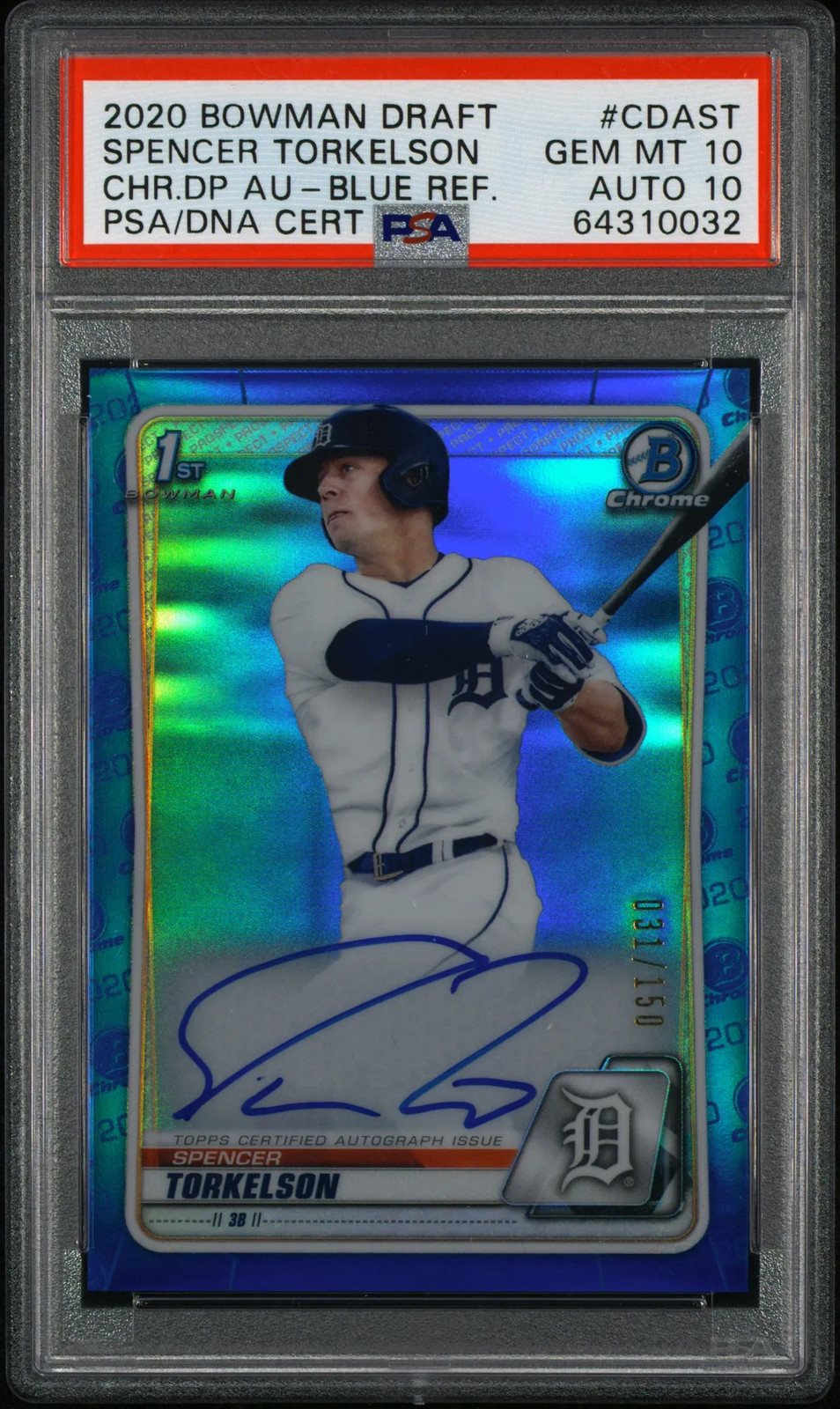 2020 Bowman Draft Chrome Auto Spencer Torkelson Blue Ref /150 PSA 10 Auto 10