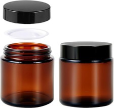 4 oz Glass Jars with Lids, Hoa Kinh 2 Pack Amber Small Glass Jars with Black Lid