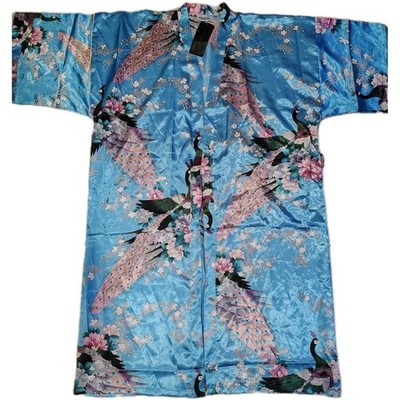 S.P Collection Blue Peacock Floral Handmade Silk Kimono Robe One Size